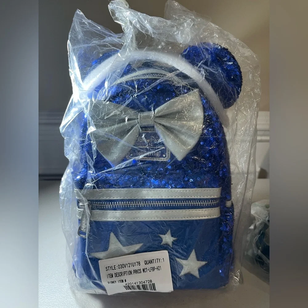 Disney Minnie Mouse Wishes Come True Blue Sequined Loungefly Mini Backack - Picture 2 of 3